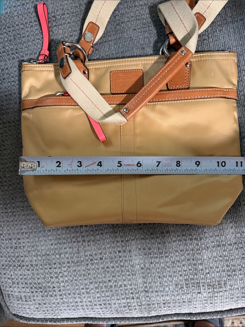 Coach Tan Tote with Pink/Coral Accents - Picture 6 of 8